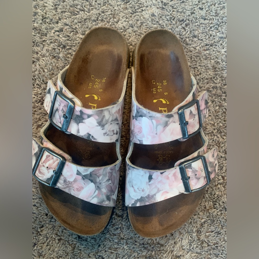 Pink floral Birkenstocks
